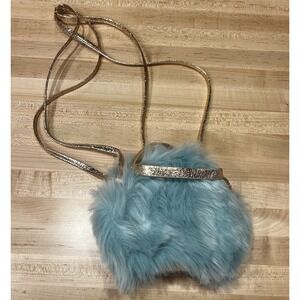 Free People Faux Fur Circular Teal Blue Crossbody Purse Bag